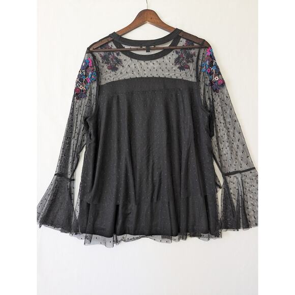 Lane Bryant‎ Womens Black Mesh Embroidered Witchy Wimsygoth Boho Top Size 14/16 - Picture 6 of 10